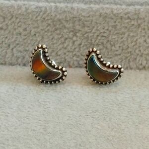 Aurora Opal Crescent Moon Sterling Silver Stud Earrings